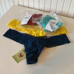 NWT Bundle of 4 Low Rise Hanky Panky Thongs / Yellow, Blue, Teal & Red!